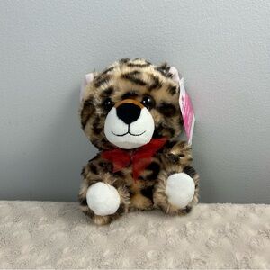Walmart Jungle Leopard Plush Stuffed Animal Toy Red Bow Tan Black Spots